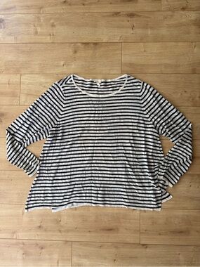 Eileen Fisher Woman 2X Black White Stripe Linen Long Sleeve Top Oversized
